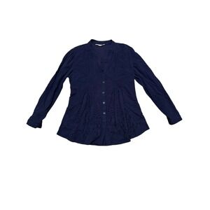 Women's Blue Soft Surroundings Gauze‎ Pintuck Eyelet Tunic Top